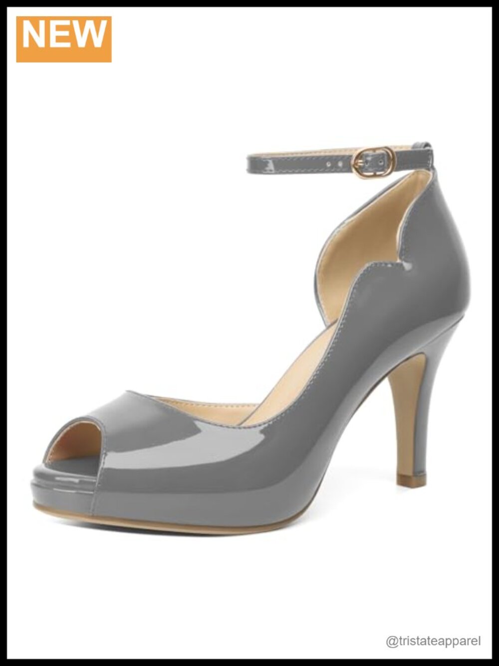 AUMOTED Peep Toe Platform Pumps 3.4" Stiletto Ankle Strap Faux Leather Party